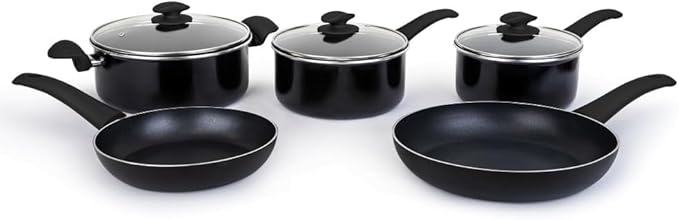 YBM Home Classic Nonstick 8-Piece Cookware Set Covered Stay-Cool Handles Kitchen Stock Pot Soup Pot Cooking Pot Oven Broiler Safe 350F Compatible Induction and All Cooktops Dishwasher Safe