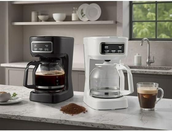 M∽A∽I∽N + Stay*s 12-Cup Digital Coffee Maker Machine Programmable Black Glass Carafe LED Display Clock Bold Brew Option 1.8L Capacity Dishwasher Safe