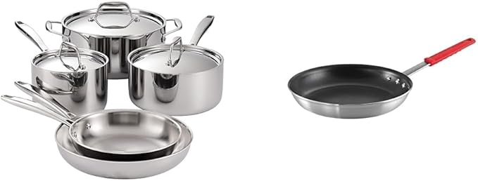 Tramontina 8-Piece Tri-Ply Clad Cookware Set with 12-Inch Professional Nonstick Fry Pan