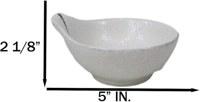 Ebros Gift Modern Yukino Hana Snow Flowers Ceramic Dinnerware Serveware Kitchenware Set Oriental Asian Restaurant Supply (Pack of 5 Soup Appetizer Dessert Sauce Shallow Bowls With Handle 5oz)