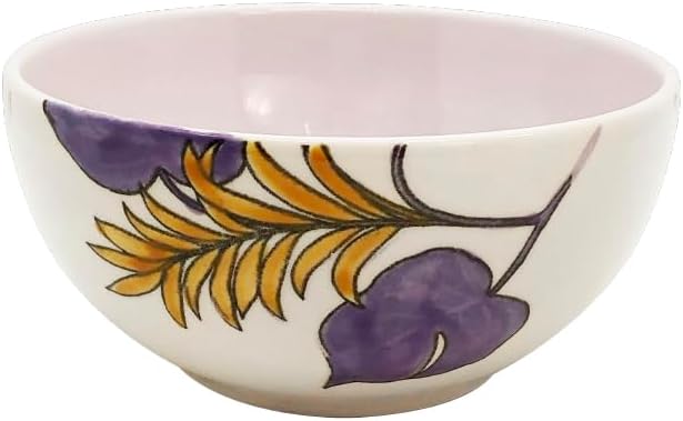 ARTESA ORGANICS BRIGHT NATURE LILA Ceramic Dinnerware Set Lilac Butterfly Pattern with Tropical Leaves Handmade &amp Hand-Painted 4-Piece Collection Microwave Safe