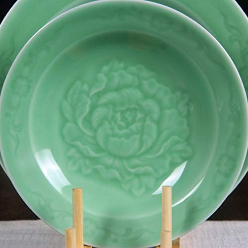 Plates Dinnerware 8 inches Celadon Dish with Penoy Microwave and Dishware Safe(set of 4)