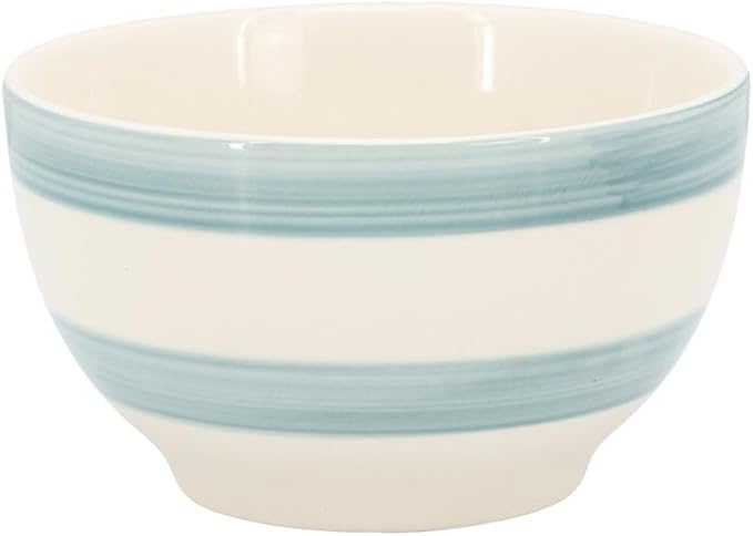 Kenwood Shores 12 Piece Stoneware Dinnerware Set Rustic Handpainted Stripe Plates and Bowls Service for 4 Microwave and Dishwasher Safe (Blue Stripe)