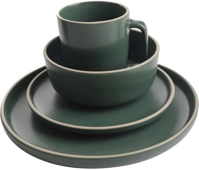 16 Piece Round Kitchen Dinnerware Set Dishes Plates Bowls Mugs Service for 4 Matte Stoneware