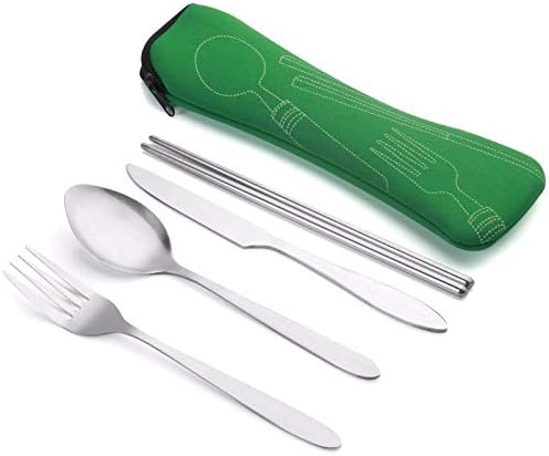 ASD88 4 Pcs/Set Stainless Steel Fork Spoon Chopsticks Travel Camping Cutlery Tools Tableware(Pink) Cookware Set Cookware Picnic Boiler Cookware (Color : Red)