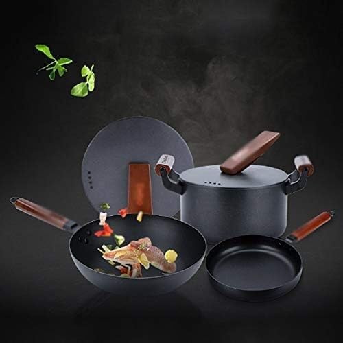 RUVOO Cookware Set Pots and Pans 3 Pcs Household Iron Pot Cooking Soup Pot Fine Iron Pot Uncoated Non-Stick Cookware for Kitchen Home Kitchen Cooking Set