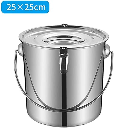 Stainless Steel Bucket with Lid Commercial Soup Bucket Household Thick Durable Large-Capacity Multi-Purpose Water Storage Bucket Used for Gas Stove/Induction CookerB25cm