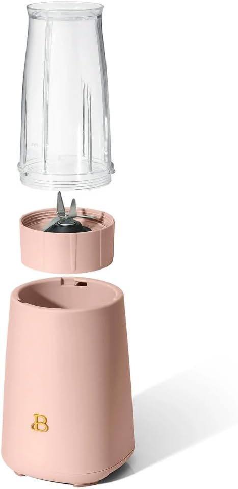 Personal Blender 12-Piece Set 240W Motor Emulsifying Stainless Steel Blade System 16oz Travel Cup with Straw BPA-Free Dishwasher Safe Jars (Rose)