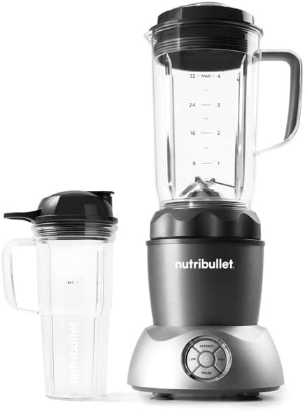 Nutribullet NB50200 1000W Pitcher Blender 32oz Pitcher 24oz Handled To-Go Cup Hot/Cold (Grey)