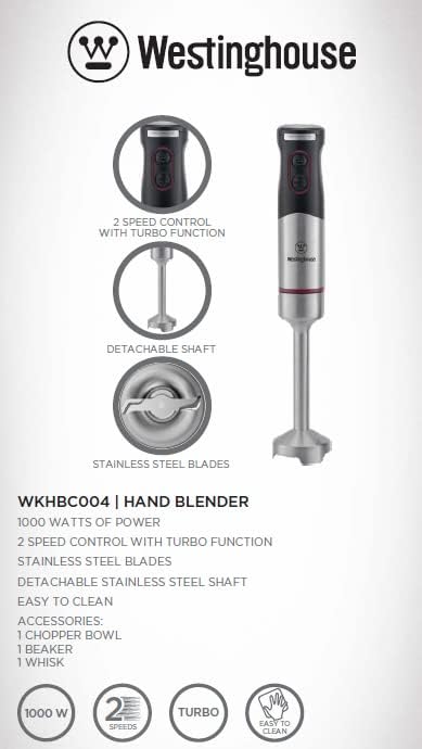 220 Volt Hand Blender 1000W - 3 in 1 Hand blender includes blending shaft 500 ml chopper bowl 700 ml beaker and whisk-220V 240V (Not For Use In USA)