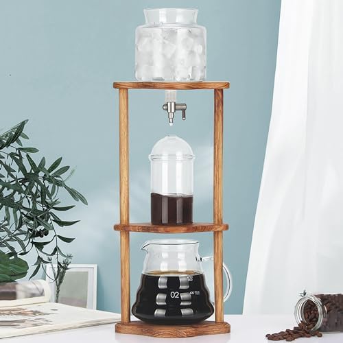 Cold Brew Drip TowerCold Drip Coffee Maker Iced Coffee Drip Towerwith Glass Carafe/Wooden Bracket