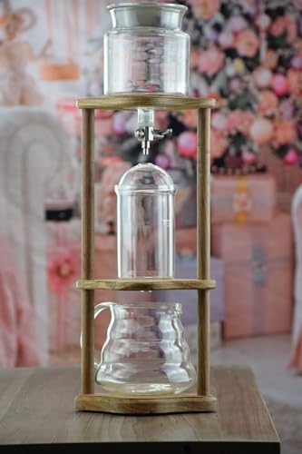 Cold Brew Drip Tower Cold Brew Drip Tower Iced Coffee Maker with Adjustable Drip Speed Valve Wooden Bracket for Home Office - Portable Coffee Dripper