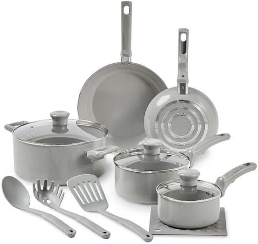 For s Aluminum Ceramic Non-Stick 12 Piece Pots and Pans Cookware Set Moon Grey