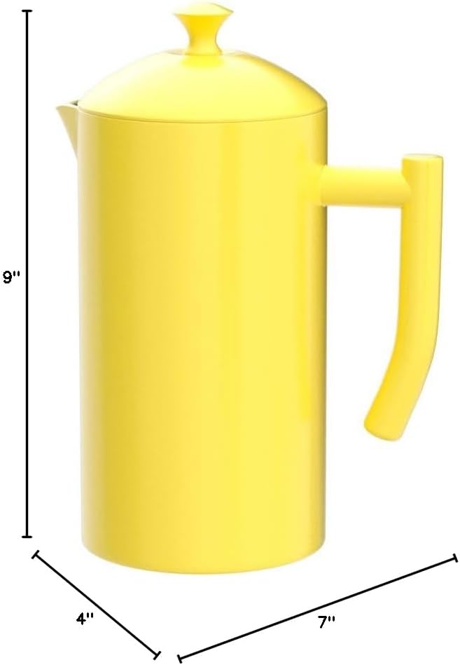 Frieling Stainless Steel French Press Coffee Maker - 34 Fl Oz Yellow - Double-Walled with Double Filter - Insulated Plastic-Free Coffee Press for Camping &amp Travel