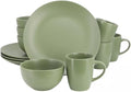 12 Piece Stoneware Dinnerware Set – Round Plates Bowls &amp Mugs for 4 Dishwasher &amp Microwave Safe Modern Matte Finish (Green)