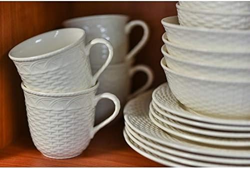 Unknown1 White 16pc Dinner Set Textured Casual Modern Contemporary Round Stoneware 16 Piece Dishwasher Safe Microwave