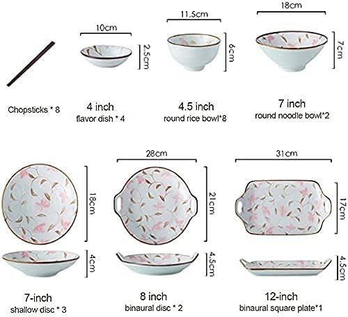 Dinnerware Set Kitchen And Dining 28-Piece Porcelain Underglaze Tableware Set Japanese Cherry Blossoms Ceramic Dishes Set With Bowls Plates Service For 8 Great Gift F