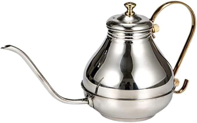 Coffee Press Fine Mouth Gooseneck Coffee Pot Long Spout Pour Over Drip Coffee Kettle Bronze 304 Stainless Steel DIY Coffe Maker Teapot Pots(Silver)
