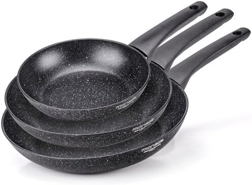 Moneta Formidabile Stone Set of 3 Non-Stick Frying Pans 20-24-28 cm Also for Induction 100% Made in Italy Black Set of 3 Frying Pans 20 – 24 – 28 cm Black