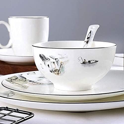 Dinnerware Sets Dish Set Bone China Ceramic Bowls Plates Cups and Saucers Landscape Painting Style Tableware Set New Chinese Style Dinner Set