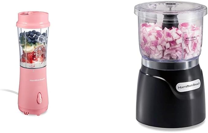 Hamilton Beach Portable Blender for Shakes and Smoothies with Travel Cup and Hamilton Beach Electric Vegetable Chopper for Dicing Mincing and Puree Black (51171 72850)
