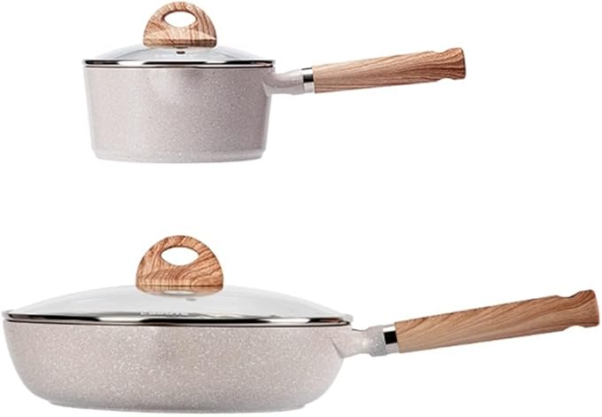 Aluminum Alloy Non-Stick Cookware Set 2-Piece Set with Lid Combination Fryer Casserole Frying Pan Kitchen Cooking Pot