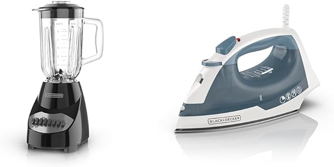 BLACK+DECKER 10-Speed Countertop Blender 6-Cup &amp Easy Steam Compact Iron with SmartSteam