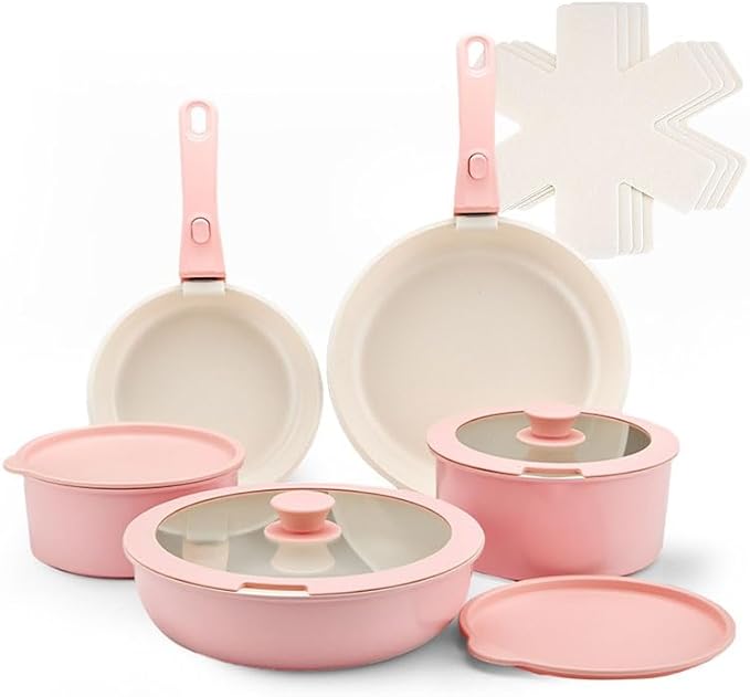 Ceramic Coating Non Stick Pans Complete Cookware Set with Detachable Handles