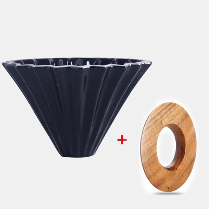Ceramic Coffee Dripper Pour Over Coffee Maker Handmade Origami Coffee Filter Cup Flower Shape Funnel Drip Cafe Cake Cup Home(Black suit3-4CUP)