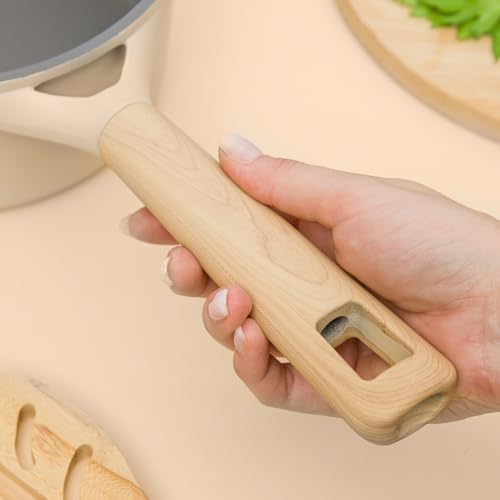 8Pcs Pots and Pans set Nonstick Cookware set Die-cast Aluminum cookware Kitchen Induction Pots and Pans cooking set Lid design PFOA-free Cream (ivory 8Pcs)