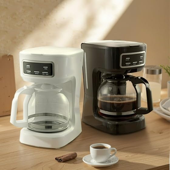 M∽A∽I∽N + Stay*s 12-Cup Digital Coffee Maker Machine Programmable Black Glass Carafe LED Display Clock Bold Brew Option 1.8L Capacity Dishwasher Safe