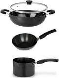 Hard Anodized Non Stick Cookware Set - Deep Fry Pan kadhai (with lid) and Sauce pan Black