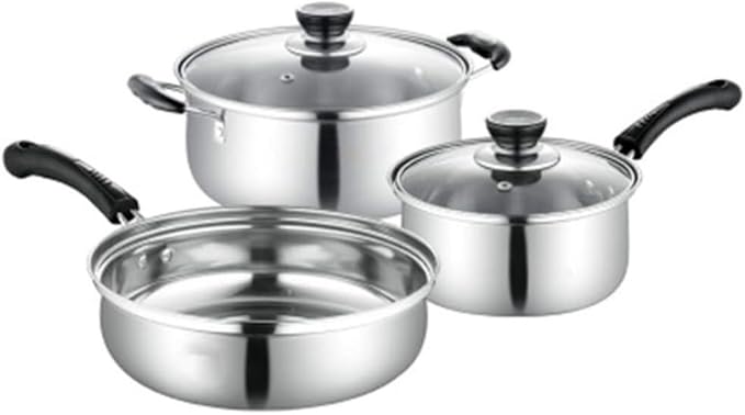Pots and Pans Set 3Pcs Saucepan Set with Lids Stainless Steel Nonstick Cookware Induction Pots and Pans Sets Cooking Pot Set Cooking Pan Set(