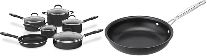 Cuisinart 11-Piece Set Advantage Nonstick Cookware Black &amp 622-20 Chef's Classic 8-Inch Open Skillet Nonstick-Hard-Anodized