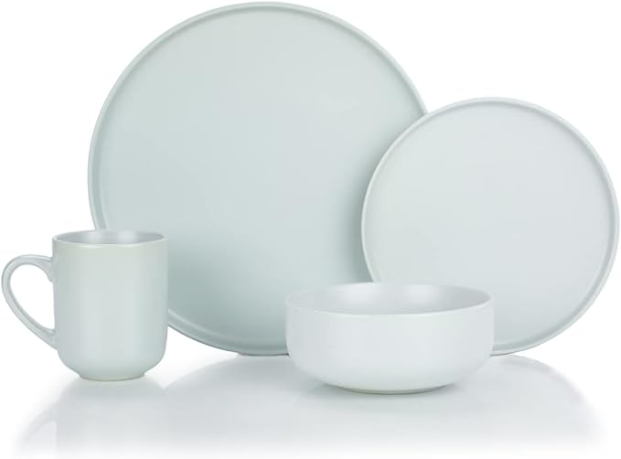 Everything Kitchens Modern Flat 16-Piece Dinnerware Set | Stone Gray