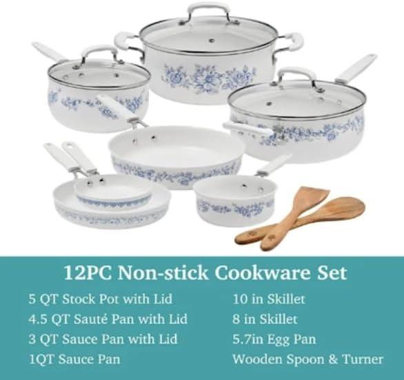Agatha 12-Piece Aluminum &amp Ceramic Classic Cookware Set Blue