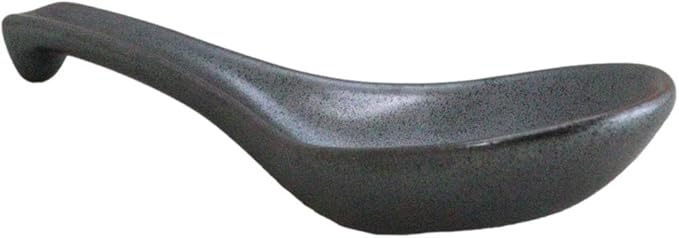 Ebros Gift Iron Black Clay Underglaze Technique Tetsu Kesho Porcelain Dinnerware Kitchen Set Asian Japanese Restaurant Supply (Pack of 6 Asian Soup Spoons With Hook)