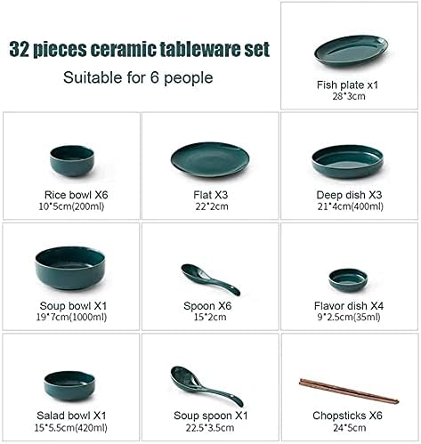 Ceramic Dinner Sets Bowl/Dish/Spoon|Green Gold Rim Pattern Dinnerware Set Nordic Minimalist Style Porcelain Combination