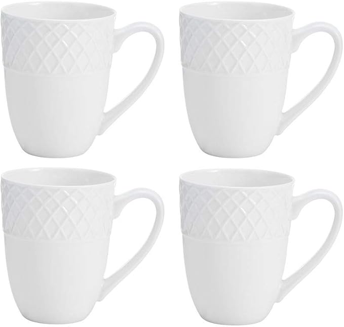 Mikasa Trellis Bone China 16-Piece Dinnerware Set Service for 4 White Lightweight Porcelain with Textured Design Chip-Resistant and Dishwasher Safe