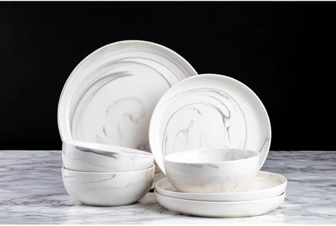 Dinnerware Marble Stoneware 12 Piece Set Dinnerware Set Round Dish Set Tableware Combination