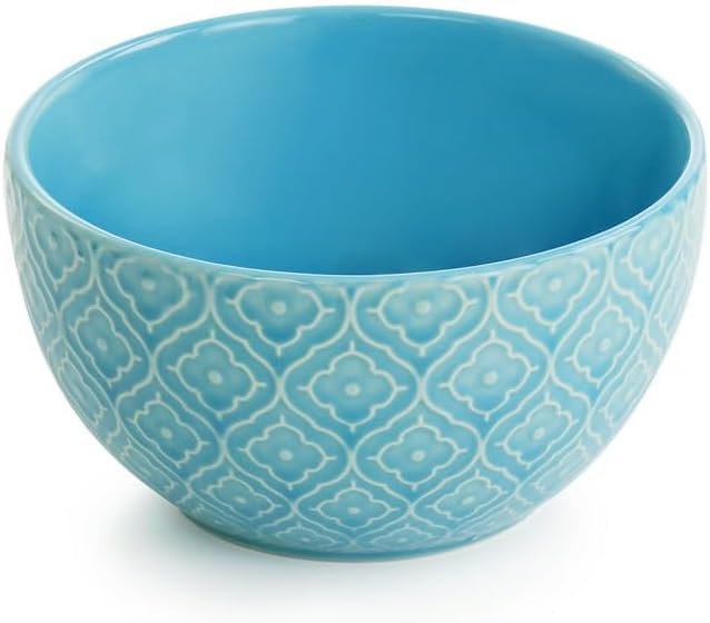 16 Piece Embossed Stoneware Dinnerware Set in Teal Round Dish Plate Bowl Water Cup