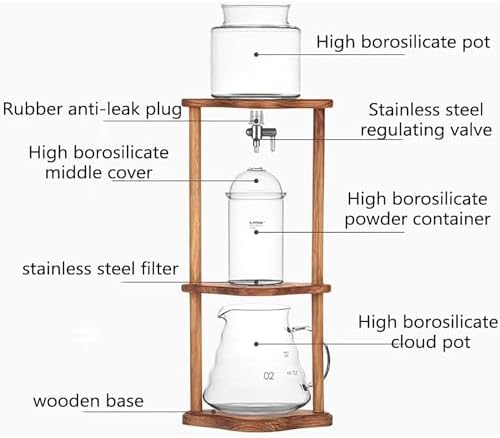 Cold Brew Drip TowerCold Drip Coffee Maker Iced Coffee Drip Towerwith Glass Carafe/Wooden Bracket