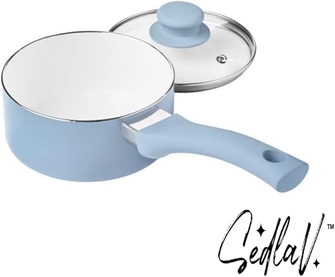 SEDLAV 12-Piece Ceramic Cookware Set - Blue Linen Finish for Stylish and easy Cooking
