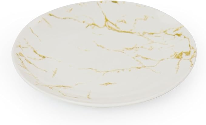 16 Piece Stoneware Dinnerware Set – Marble Pattern Dishes Dishwasher &amp Microwave Safe Tableware Service for 4 Elegant Glazed Dinner Plates and Bowls (Gold and White)
