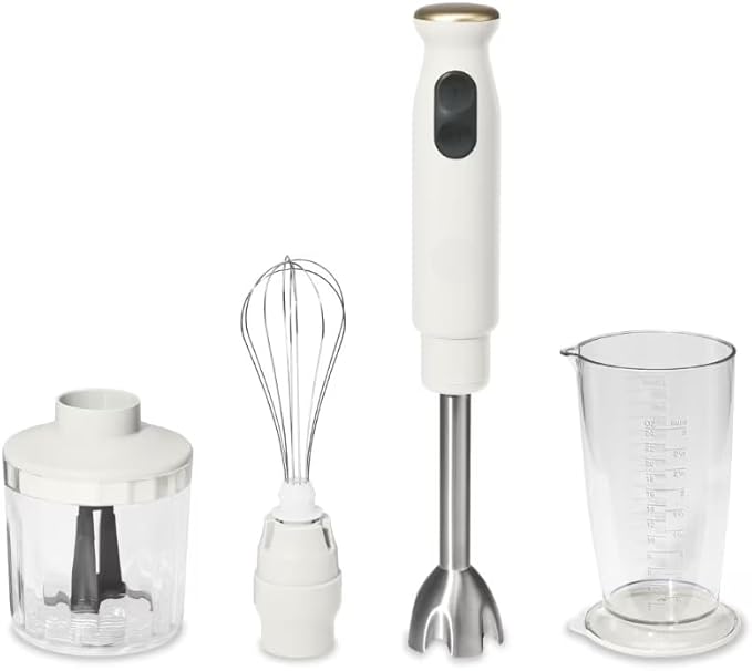 2-Speed Immersion Blender with Chopper &amp Measuring Cup - White Hand Blender for Kitchen