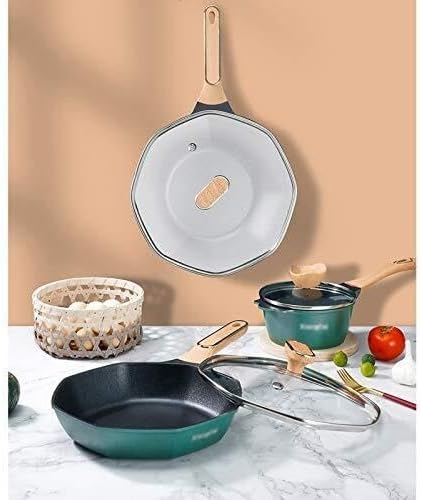 Mai Fanshi 3-Piece Octagonal Non-Stick Cookware Set with Medical Stone Coating Smokeless Wok &amp Frying Pan for Gas &amp Induction