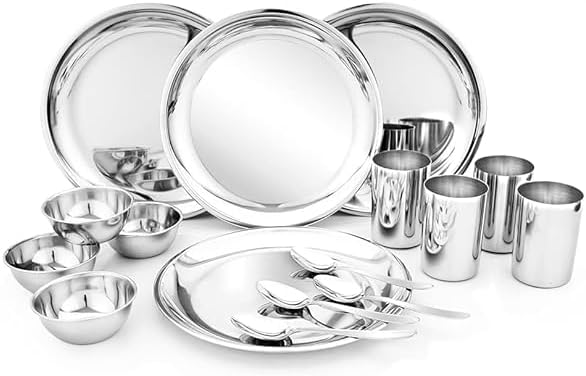 Stainless Steel Dinner Set 12 Pieces Dishwasher-Safe Easy to Clean (16 Pcs Set)