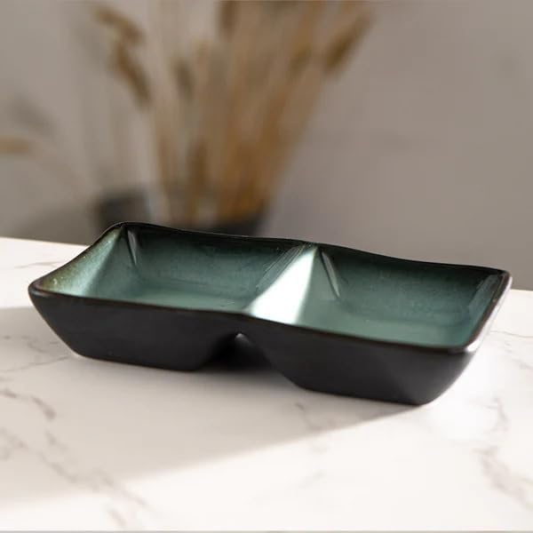 Ebros Gift Blue Sky Stars Artistic Seikai Porcelain Collection Dinnerware Serveware Kitchenware Set Asian Japanese Dining Restaurant Supply (Pack Of 6 Dual Compartment Rectangle Sauce Dishes)