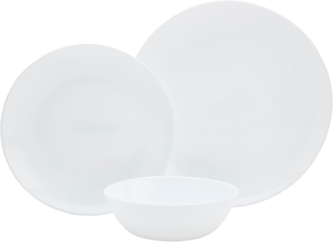 Tabletops Gallery Kitchen Dinnerware Set Microwave Dishwasher Safe Plates Bowls Service for 4-12 Piece Coupe Opal Glass Dinnerware Set White