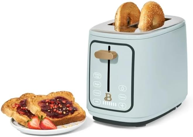 Beauti 2 Slices Toaster with Touch Activated Display 900 W Bagel/Frozen/Reheat Presets Wide Slots Easy Cleaning (Hydrangea Blue)